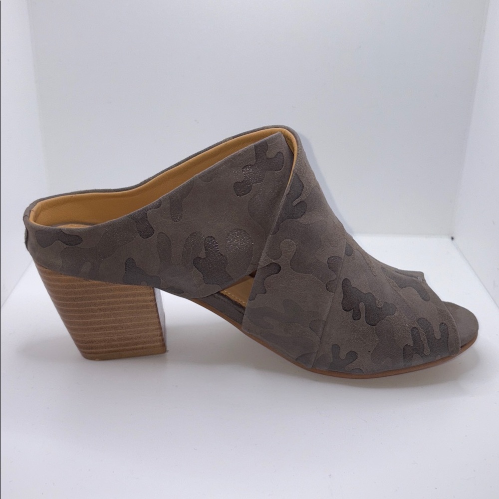 Slayte Footwear Miranda Bootie Leather Camo Peep Toe Block Heel Gray Neutral 8.5 - Picture 3 of 10